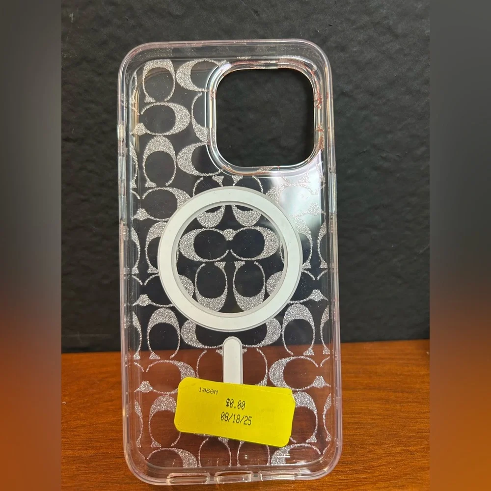 Coach iPhone 15 Pro Max Case Pink‎ Ombre Glitter Signature Pattern NWT no box